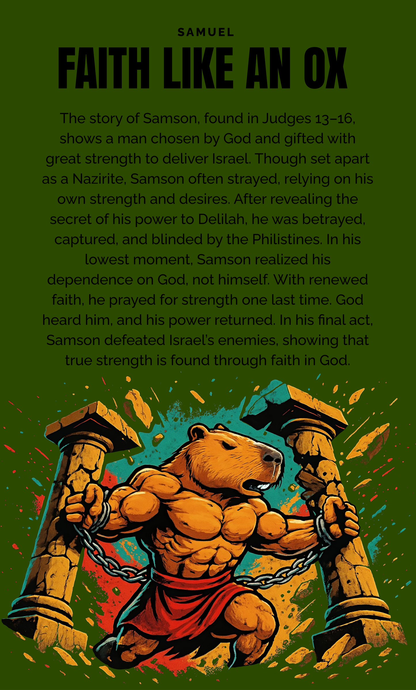 “Samson’s Strength – Youth Christian T-Shirt”