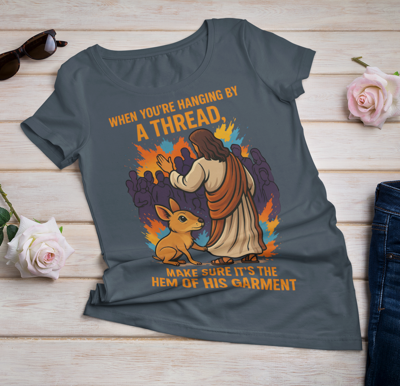 “Faith Heals – Women’s Festival Scoop Christian Tee”