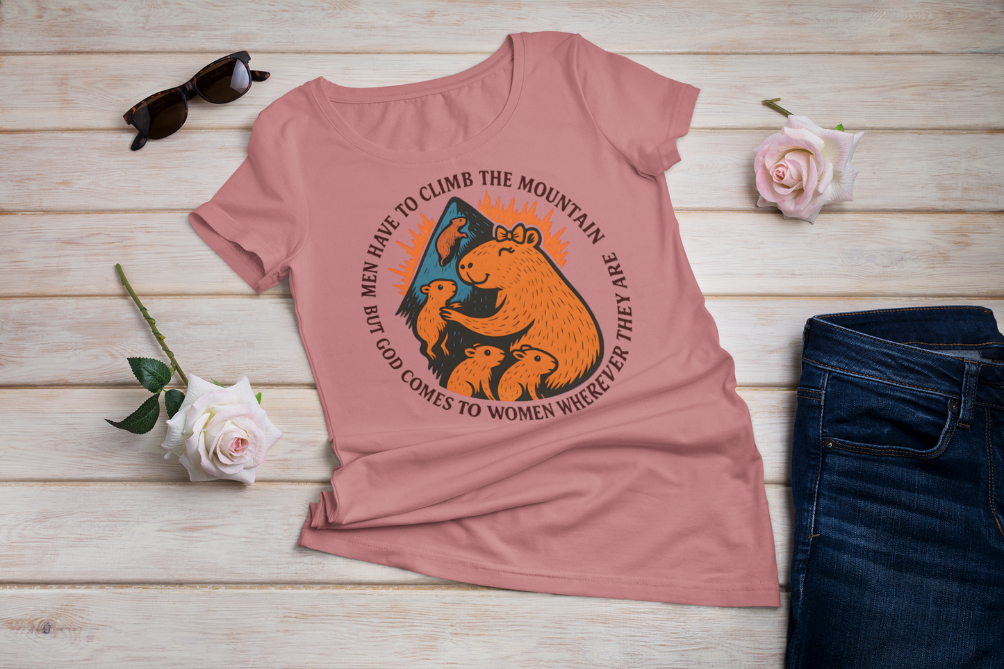 “God Comes to Women – Capybara Women’s Festival Scoop Tee”