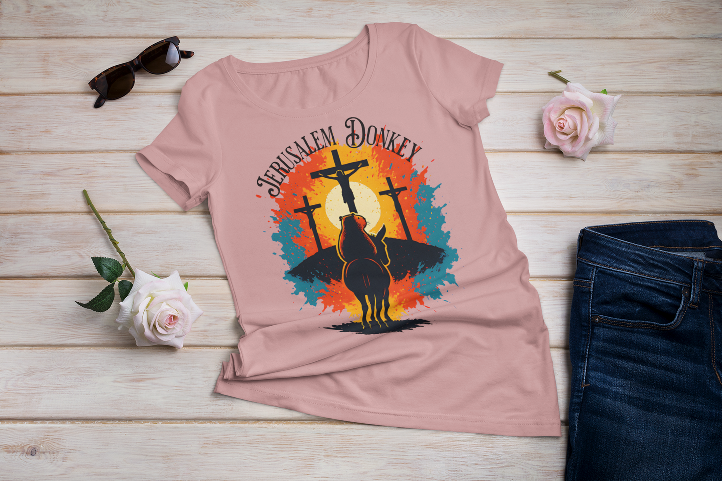 "The Jerusalem Donkey – Women’s Festival Scoop Christian Tee”