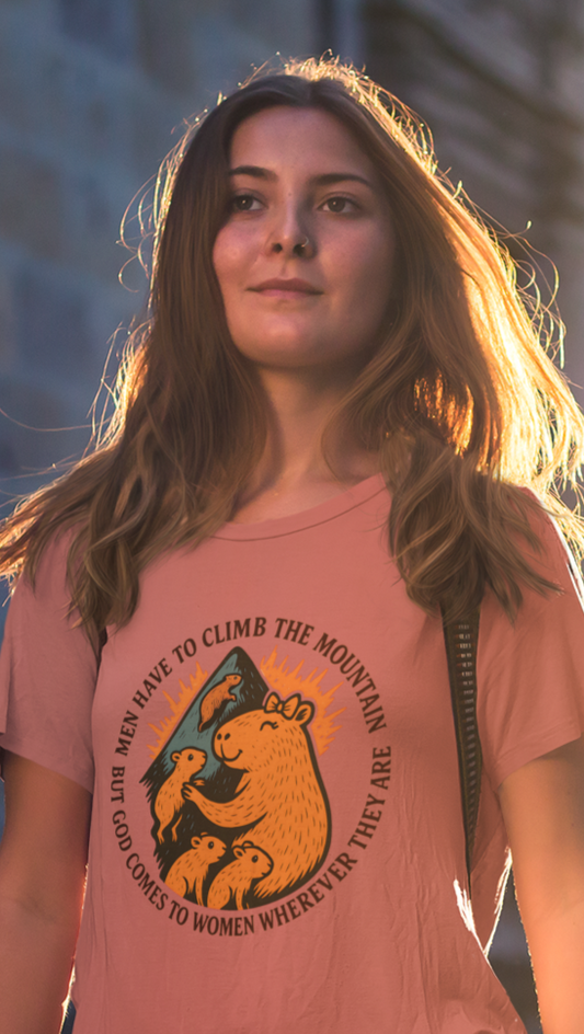 “God Comes to Women – Capybara Women’s Festival Scoop Tee”